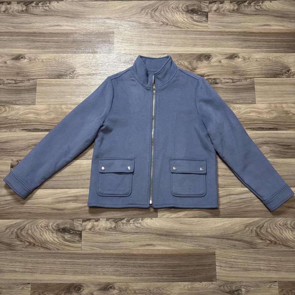 Joie Dusty Blue Midweight Wool Blend Hip Length Full Zip Coat Size Large